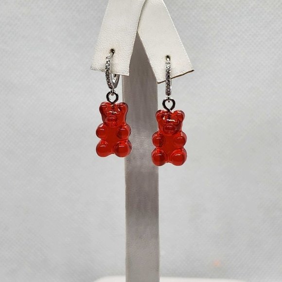 Jewelry - Brand New Sterling Silver 925 RED Teddy Bear Huggy Earrings